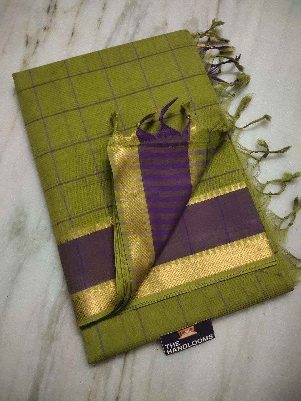 Taupe Beige Mangalagiri Pure Handloom Cotton Saree with Gold Zari Border